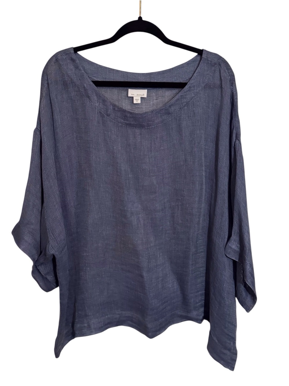 Pure Jill J. Jill X-Large Blue Linen Top Open Knit Beach Boho Lagenlook Blouse